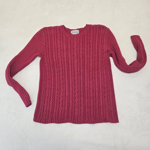 Vintage‎ Womens Cable-Knit Red Sweater 100% Cotton Preppy Sz Large - Picture 2 of 11